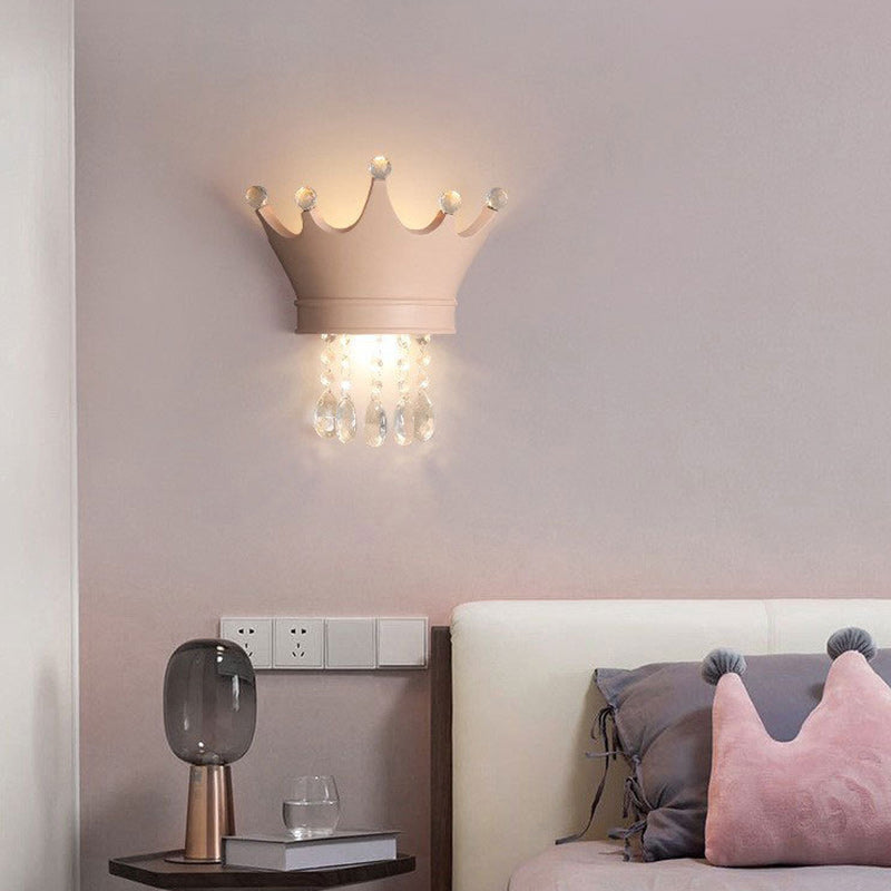 Contemporary Creative Kids Resin Crystal Crown LED Wall Sconce Lamp For Bedside