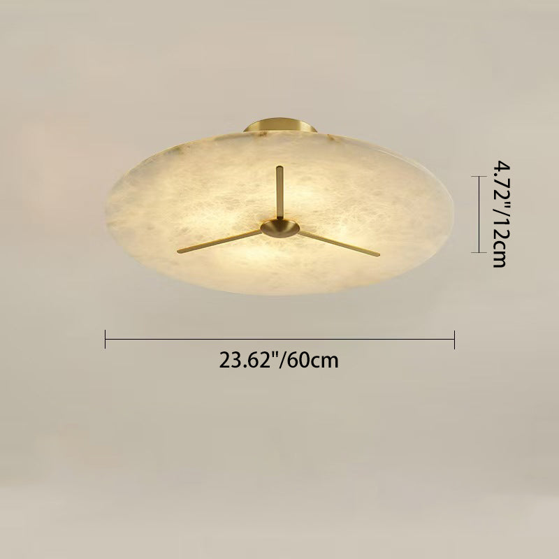 Modern Mid-Century Copper & Alabaster Clock-Inspired Round 3/4/5/6-Light Semi-Flush Mount Ceiling Light For Bedroom And Hallway