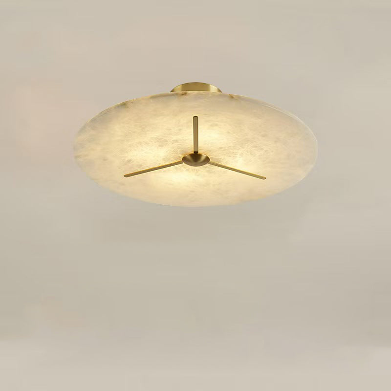 Modern Mid-Century Copper & Alabaster Clock-Inspired Round 3/4/5/6-Light Semi-Flush Mount Ceiling Light For Bedroom And Hallway