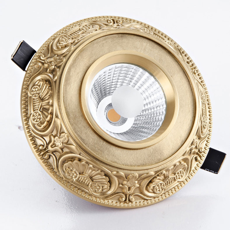 مصباح سقف LED دائري منحوت من النحاس والألومنيوم على الطراز الأوروبي التقليدي للممر وغرفة المعيشة