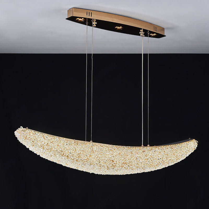 Modern Luxury Crystal Metal Banana-Shaped Boat LED Chandelier Island Light For Dining Room