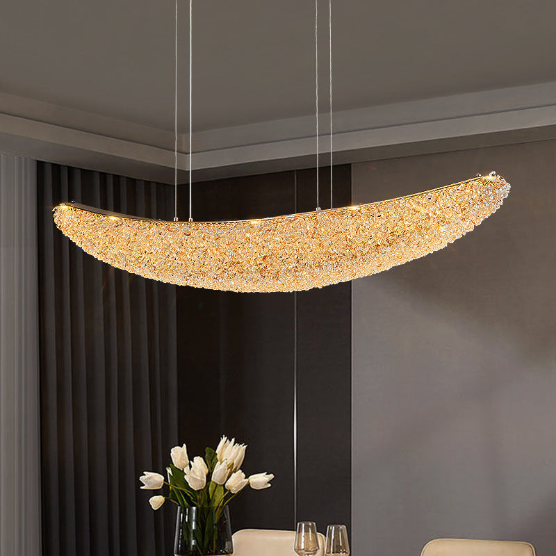 Modern Luxury Crystal Metal Banana-Shaped Boat LED Chandelier Island Light For Dining Room