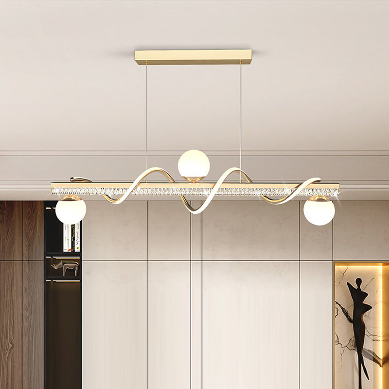 Modern Luxury Iron And Acrylic Wave Globe LED Chandelier Island Light For Dining Room