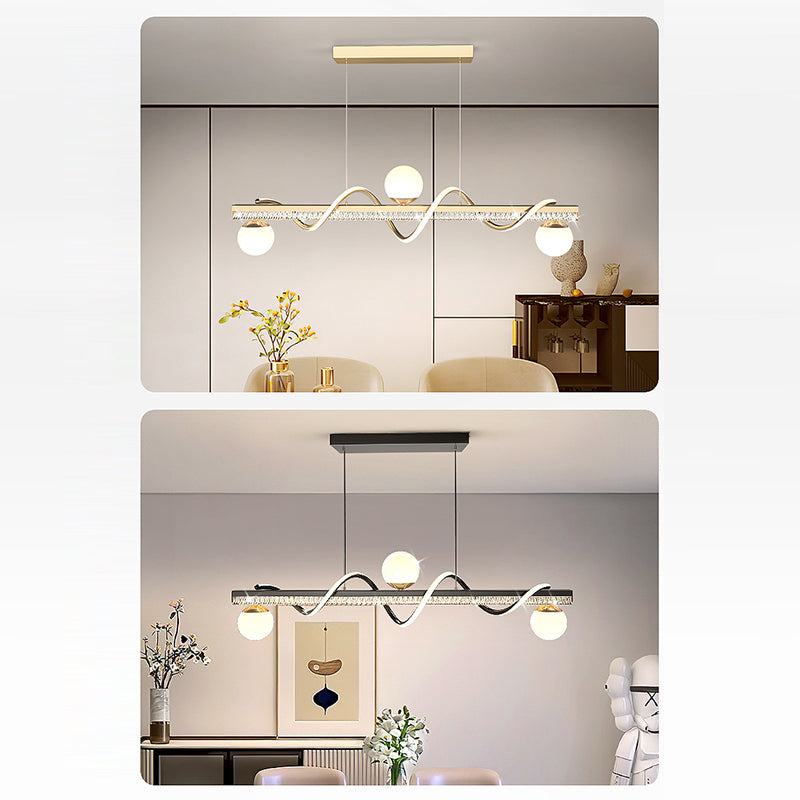 Modern Luxury Iron And Acrylic Wave Globe LED Chandelier Island Light For Dining Room