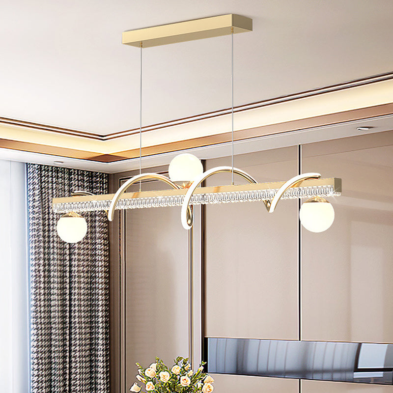 Modern Luxury Iron And Acrylic Wave Globe LED Chandelier Island Light For Dining Room