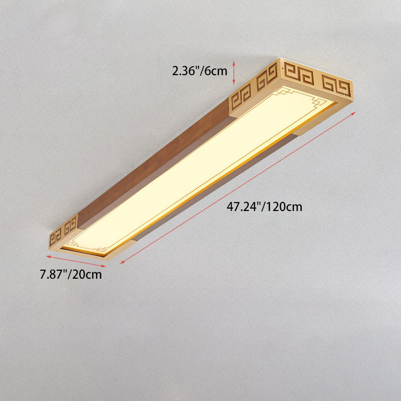 Traditional Chinese Metal Rubberwood Acrylic Rectangular Carved Lucky Cloud LED Flush Mount Ceiling Light For Entryway And Hallway