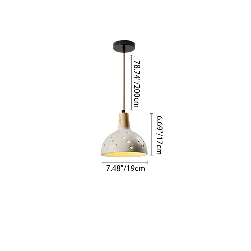 Traditional Japanese Concrete Wood Dome Multi-Hole 1-Light Pendant Light For Bedroom Bedside