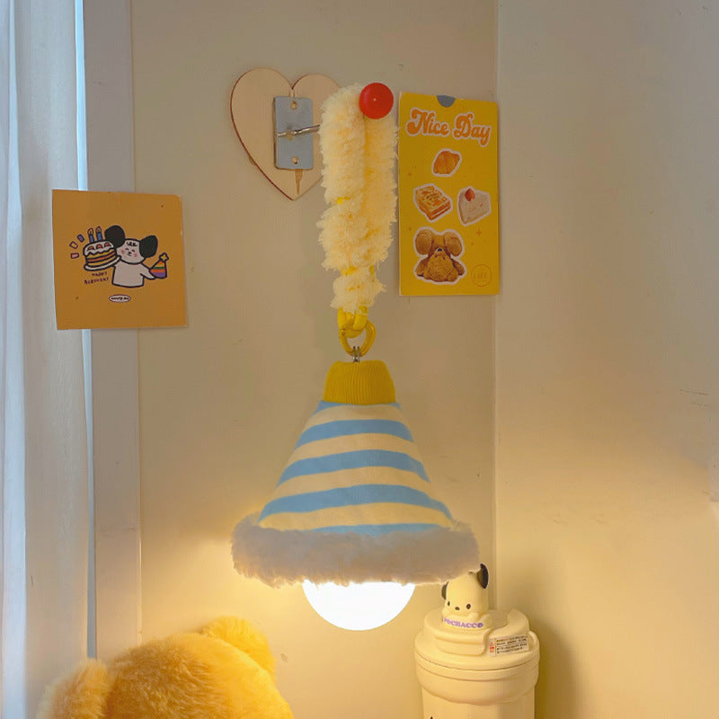 Modern Art Deco Fabric Rechargeable Bell-Striped LED Hanging Wall Sconce Lamp Night Light For Bedside Dorm Use