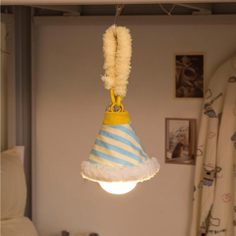 Modern Art Deco Fabric Rechargeable Bell-Striped LED Hanging Wall Sconce Lamp Night Light For Bedside Dorm Use
