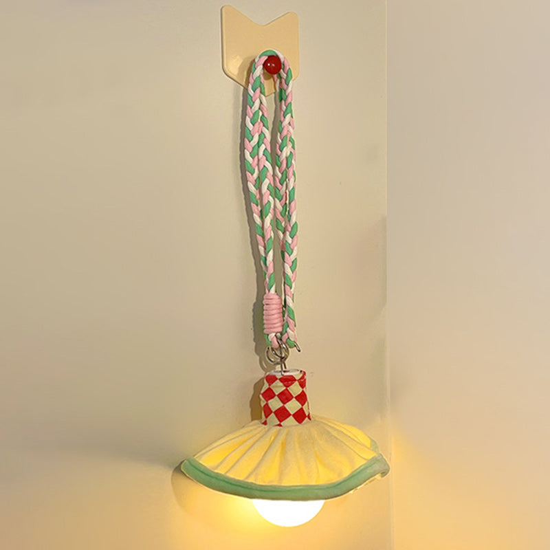 Modern Art Deco Fabric Rechargeable Bell-Skirt LED Hanging Pendant Light Night Light For Bedside Dorm Room