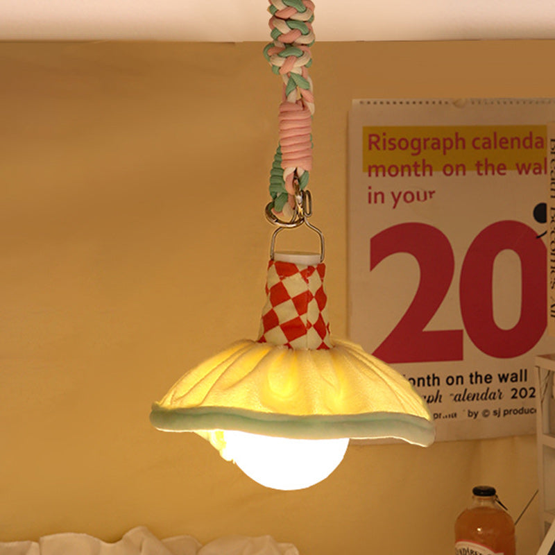 Modern Art Deco Fabric Rechargeable Bell-Skirt LED Hanging Pendant Light Night Light For Bedside Dorm Room