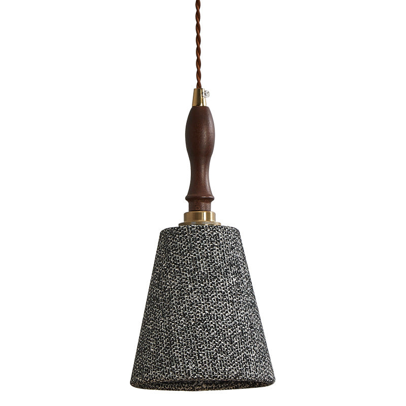 Traditional French Fabric Wood Handmade Cylinder 1-Light Pendant Light For Bedside & Dining Room