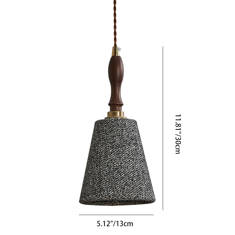 Traditional French Fabric Wood Handmade Cylinder 1-Light Pendant Light For Bedside & Dining Room