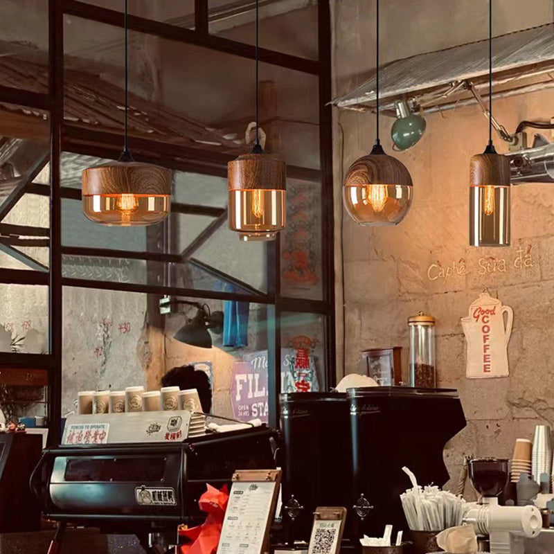 Contemporary Industrial Iron & Glass Barrel Cylinder Globe 1-Light Pendant Light For Dining Room