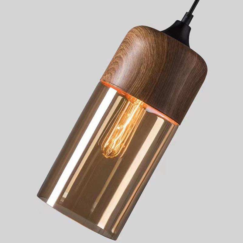 Contemporary Industrial Iron & Glass Barrel Cylinder Globe 1-Light Pendant Light For Dining Room