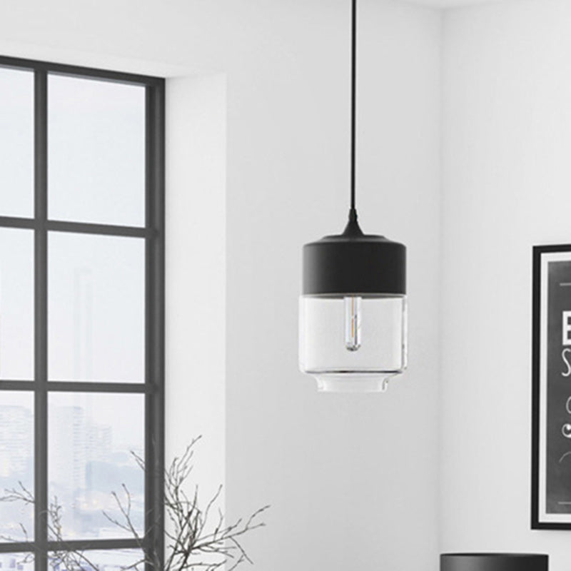 Contemporary Industrial Iron & Glass Barrel Cylinder Globe 1-Light Pendant Light For Dining Room