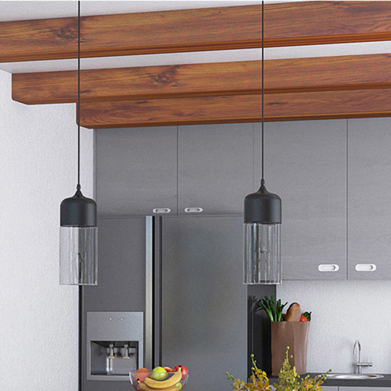 Contemporary Industrial Iron & Glass Barrel Cylinder Globe 1-Light Pendant Light For Dining Room