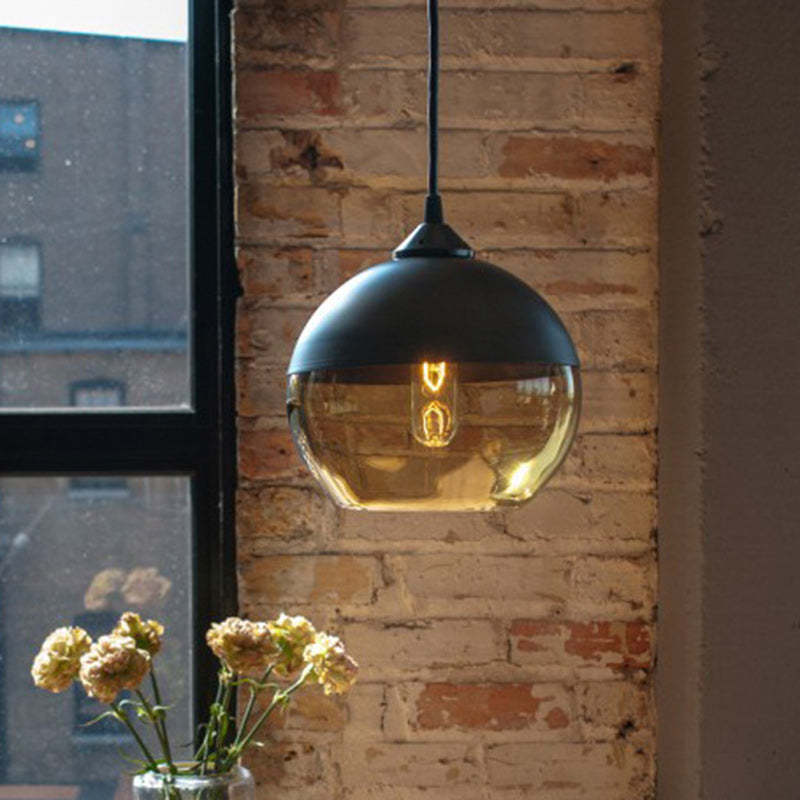 Contemporary Industrial Iron & Glass Barrel Cylinder Globe 1-Light Pendant Light For Dining Room