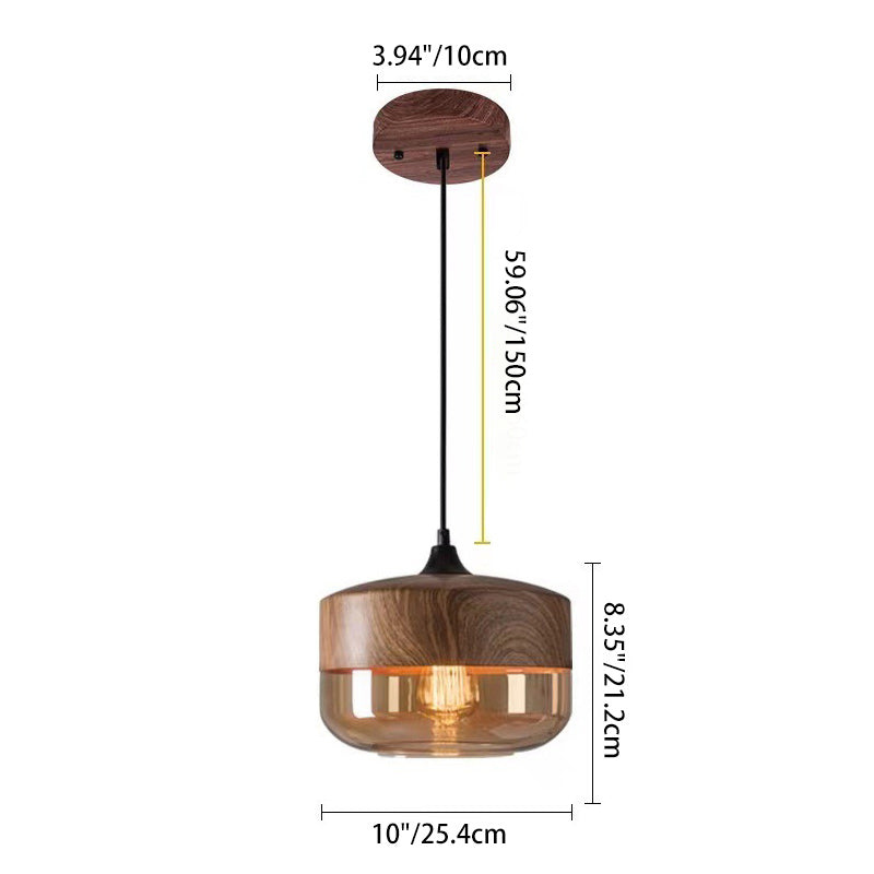 Contemporary Industrial Iron & Glass Barrel Cylinder Globe 1-Light Pendant Light For Dining Room