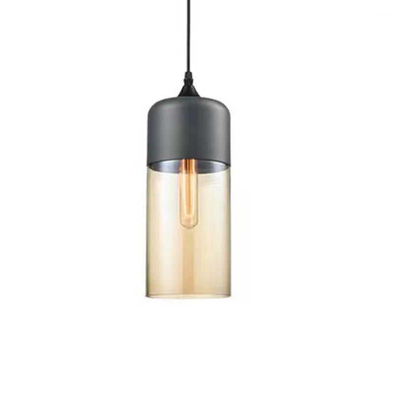 Contemporary Industrial Iron & Glass Barrel Cylinder Globe 1-Light Pendant Light For Dining Room