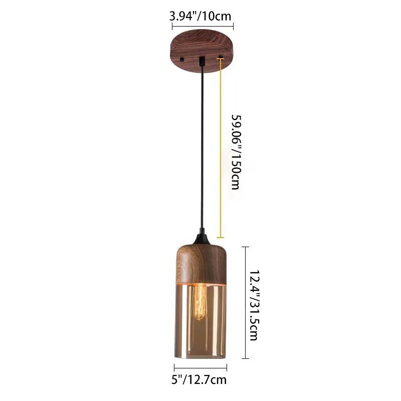 Contemporary Industrial Iron & Glass Barrel Cylinder Globe 1-Light Pendant Light For Dining Room