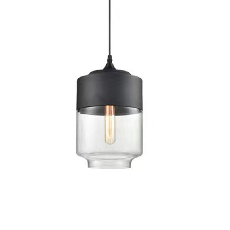 Contemporary Industrial Iron & Glass Barrel Cylinder Globe 1-Light Pendant Light For Dining Room