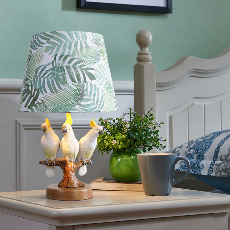 Contemporary Creative Round Bird Base Fabric Resin 1-Light Table Lamp For Bedroom