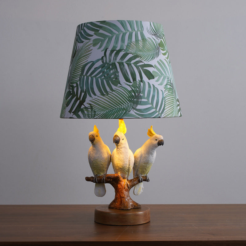 Contemporary Creative Round Bird Base Fabric Resin 1-Light Table Lamp For Bedroom