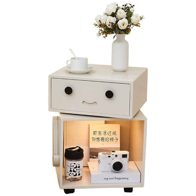 Contemporary Creative Solid Wood Metal Robot-Shaped Square Side Table With 2 Storage For Bedroom & Living Room
