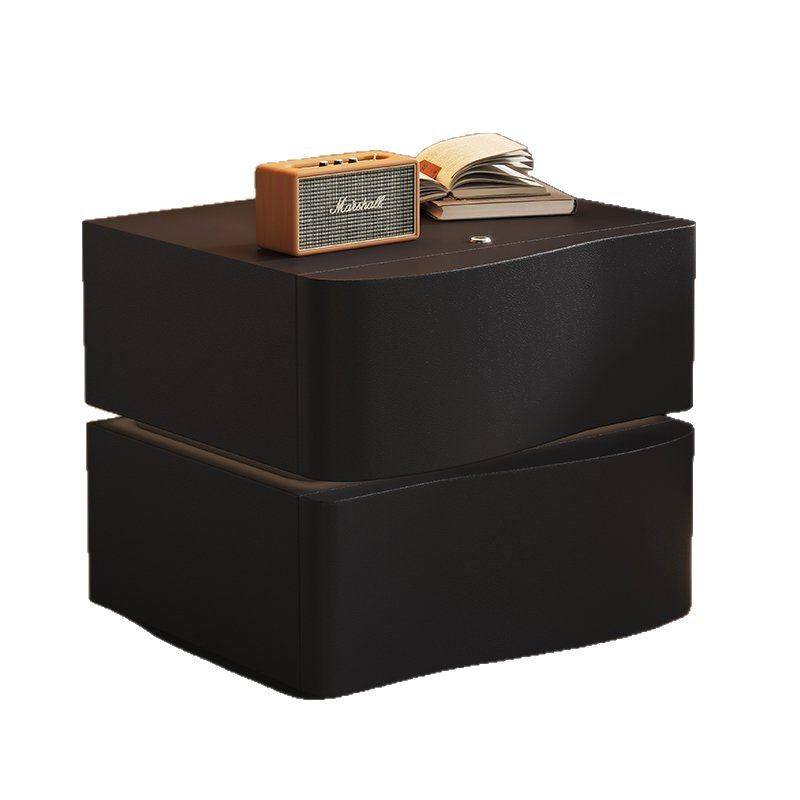 Contemporary Creative Solid Wood Microfiber Leather Rounded Square Nightstand 2-Drawer For Bedroom