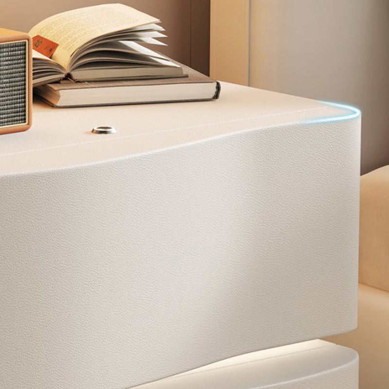 Contemporary Creative Solid Wood Microfiber Leather Rounded Square Nightstand 2-Drawer For Bedroom