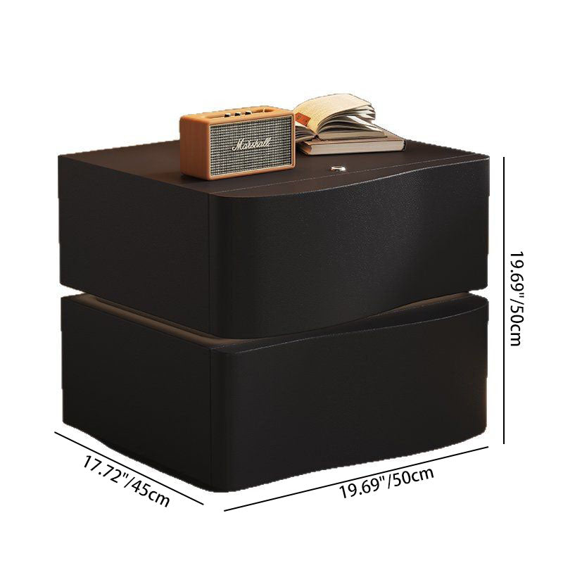 Contemporary Creative Solid Wood Microfiber Leather Rounded Square Nightstand 2-Drawer For Bedroom