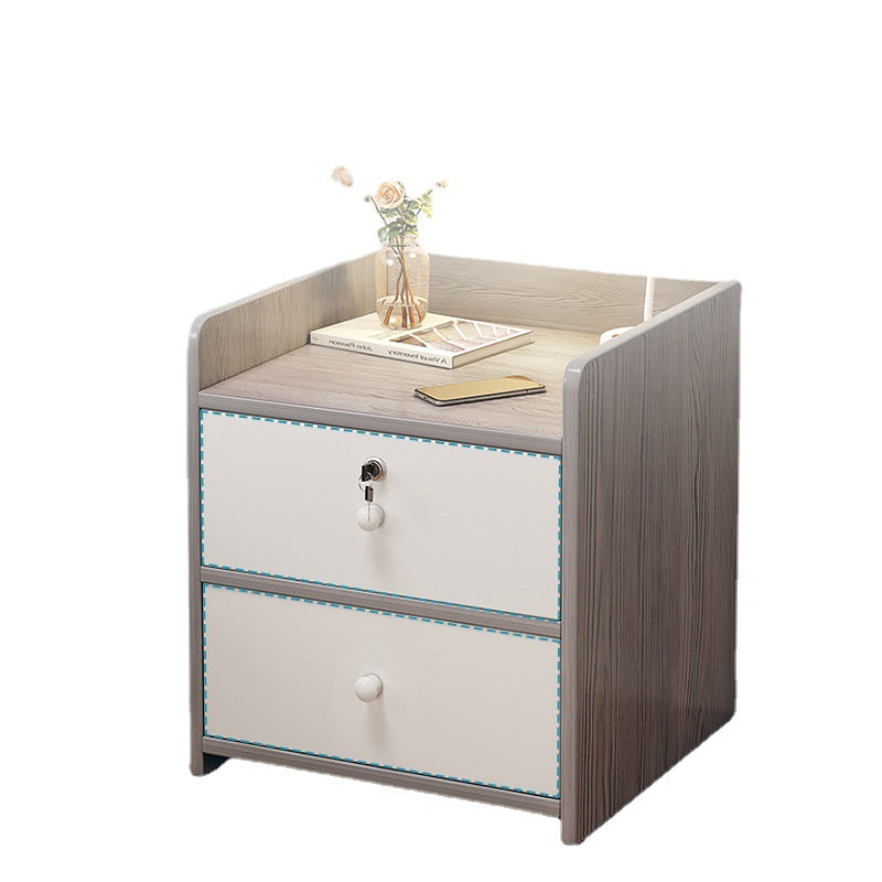 Modern Minimalist Engineered Wood Metal Rounded Square Nightstand With 1/2 Drawers For Bedroom