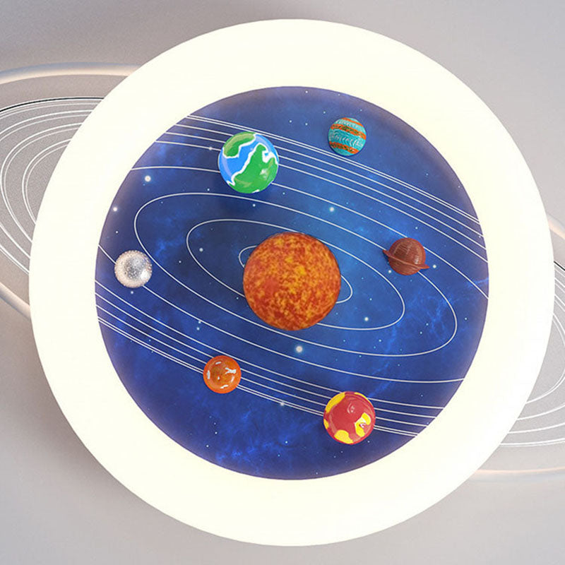 Contemporary Creative Kids Round Planet Acrylic Iron LED Flush Mount Ceiling Light For Bedroom