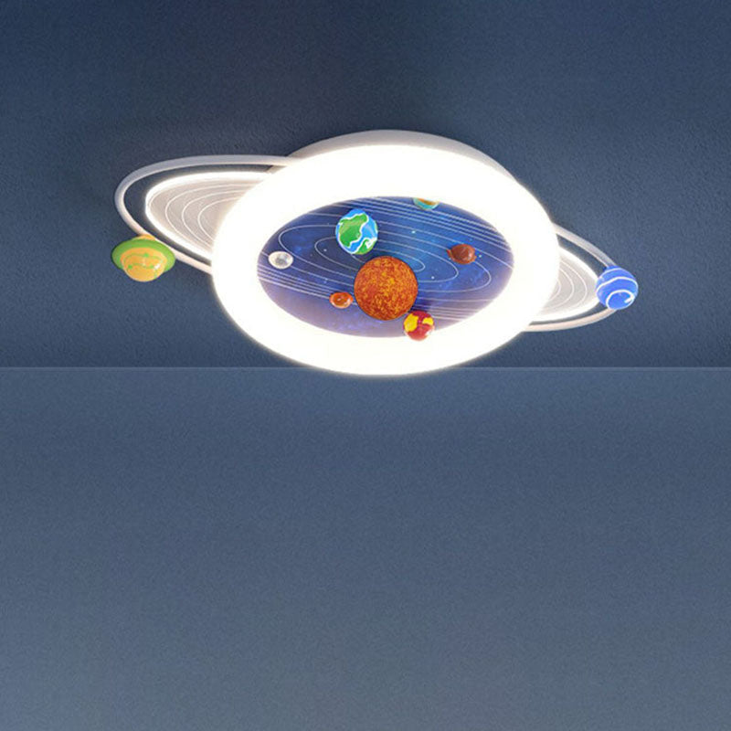 Contemporary Creative Kids Round Planet Acrylic Iron LED Flush Mount Ceiling Light For Bedroom