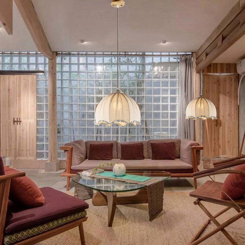 مصباح معلق تقليدي على شكل قبة من الخشب والقماش الأوروبي مزود بمصباح واحد لغرفة المعيشة