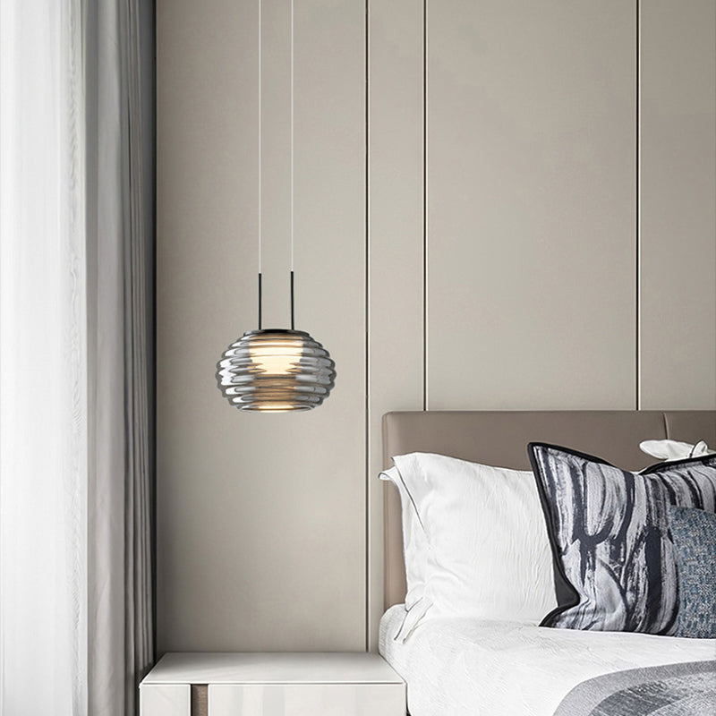Modern Minimalist Globe Steel Glass LED Pendant Light For Living Room