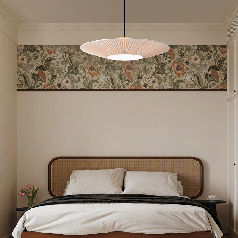 Contemporary Scandinavian Round Copper Leather Fabric LED Pendant Light For Living Room
