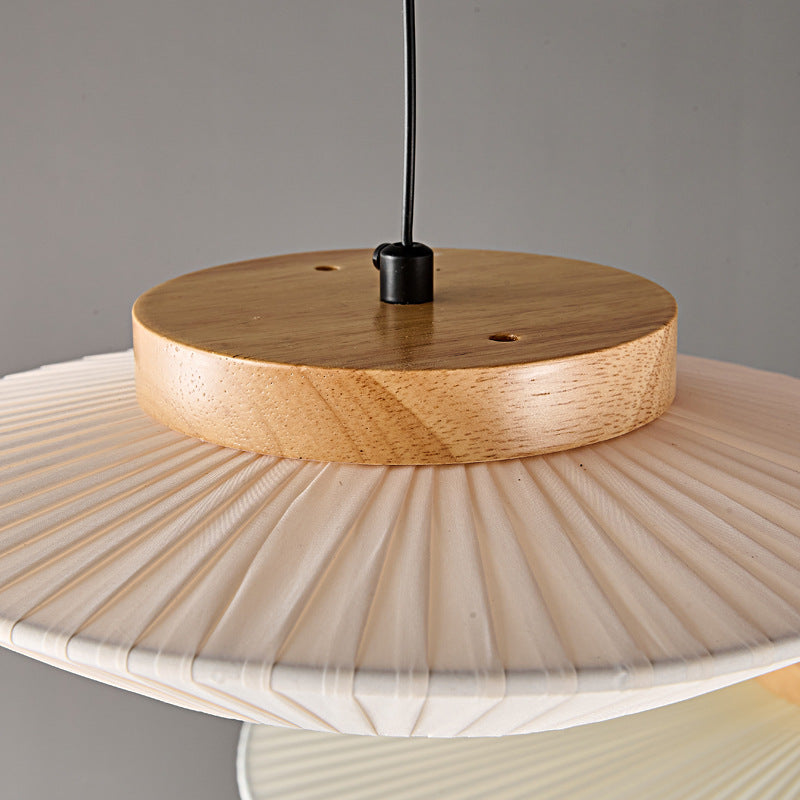 Contemporary Scandinavian Round Copper Leather Fabric LED Pendant Light For Living Room
