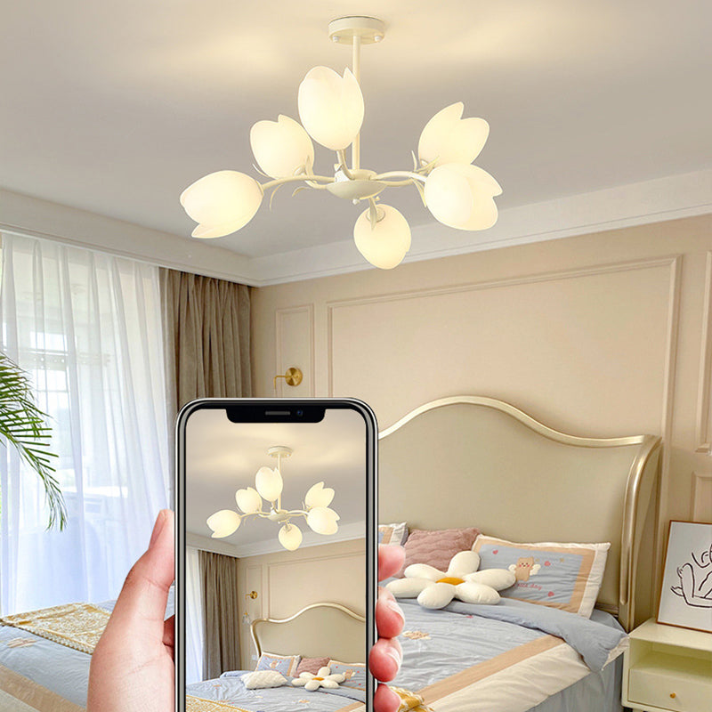 Contemporary Creative Flower Iron Plastic 6-Light Chandelier For Living Room