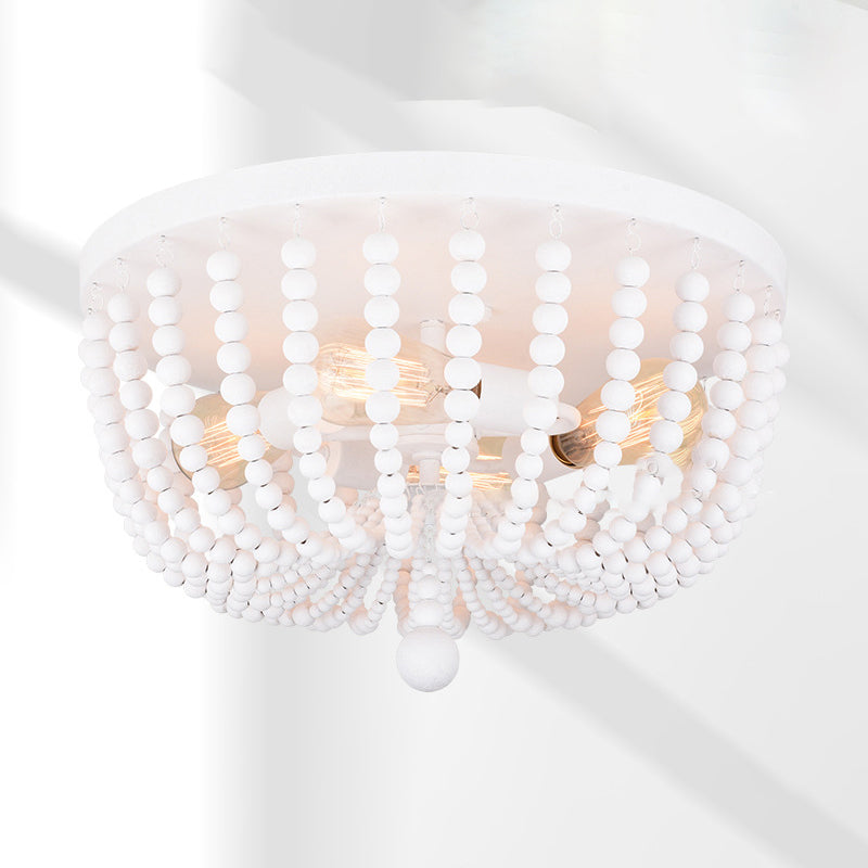 مصباح سقف دائري عتيق تقليدي مصنوع من الخشب والحديد مزود بأربعة مصابيح مثبتة في السقف لغرفة المعيشة