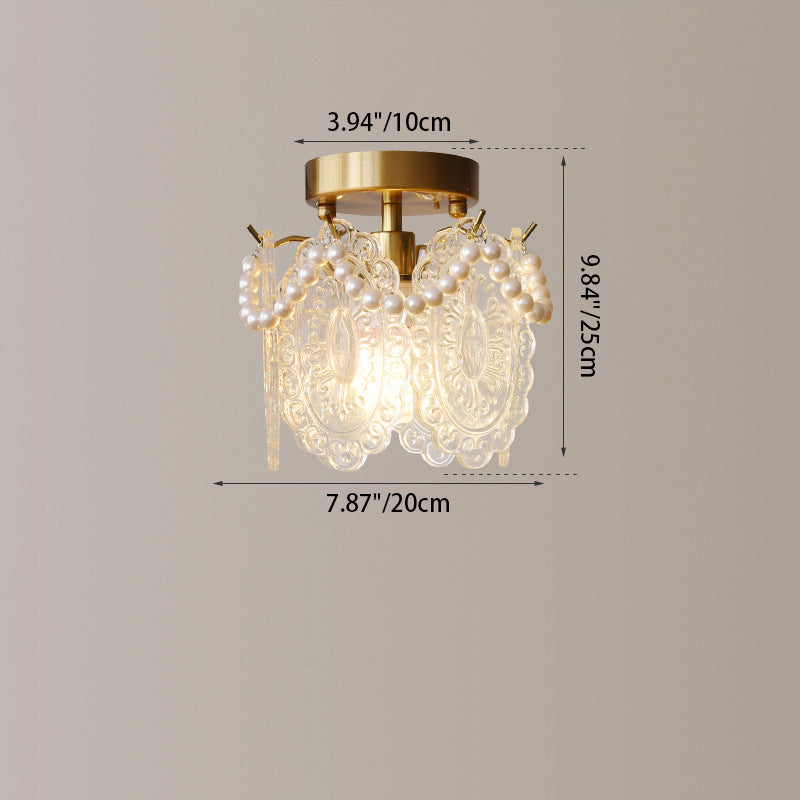 Contemporary Luxury Pentagram Iron Glass 1-Light Semi-Flush Mount Ceiling Light For Living Room