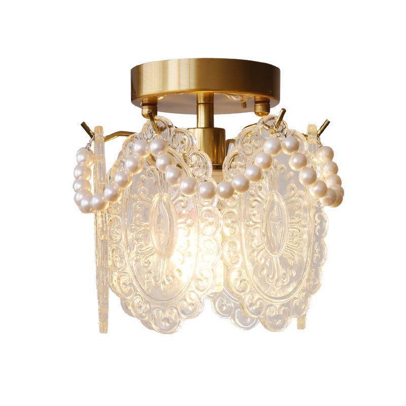 Contemporary Luxury Pentagram Iron Glass 1-Light Semi-Flush Mount Ceiling Light For Living Room
