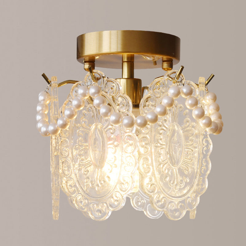 Contemporary Luxury Pentagram Iron Glass 1-Light Semi-Flush Mount Ceiling Light For Living Room
