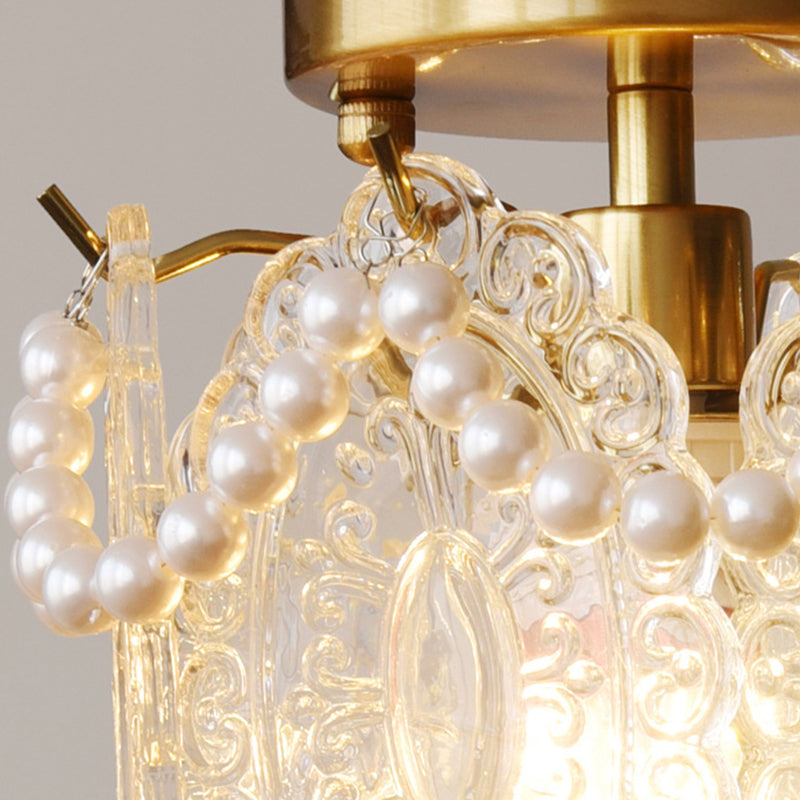 Contemporary Luxury Pentagram Iron Glass 1-Light Semi-Flush Mount Ceiling Light For Living Room