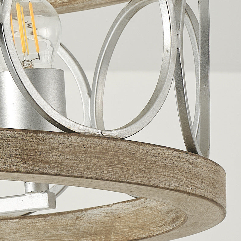 مصباح سقف دائري تقليدي عتيق من الحديد بثلاثة مصابيح شبه مستوية لغرفة المعيشة