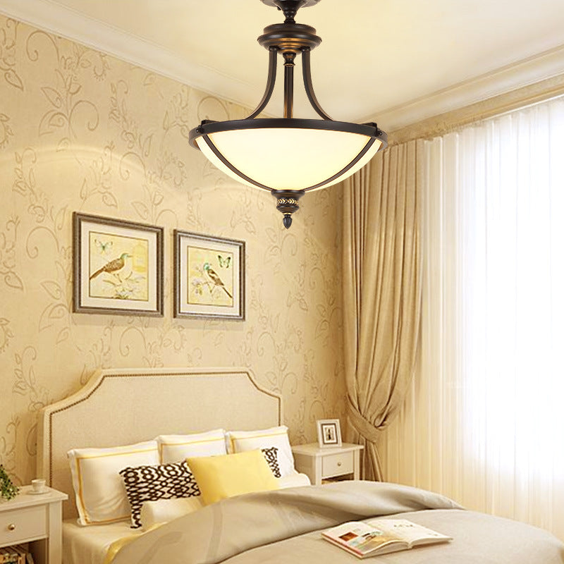 Traditional Vintage Round Iron Glass 3-Light Chandelier For Living Room