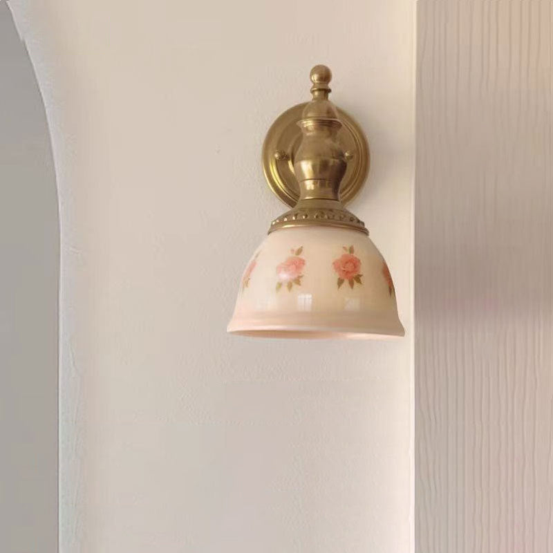 Traditional French Dome Copper Resin Glass 1-Light Wall Sconce Lamp For Living Room