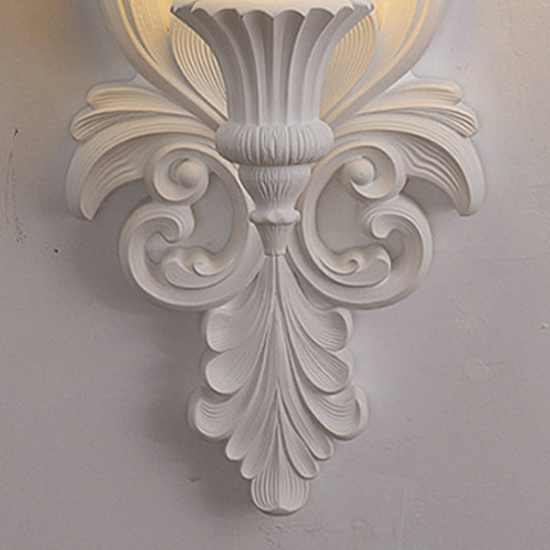 Traditional French Cup Plaster Glass 1-Light Wall Sconce Lamp For Living Room