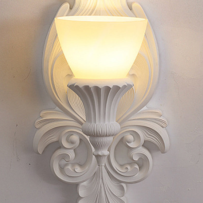 Traditional French Cup Plaster Glass 1-Light Wall Sconce Lamp For Living Room